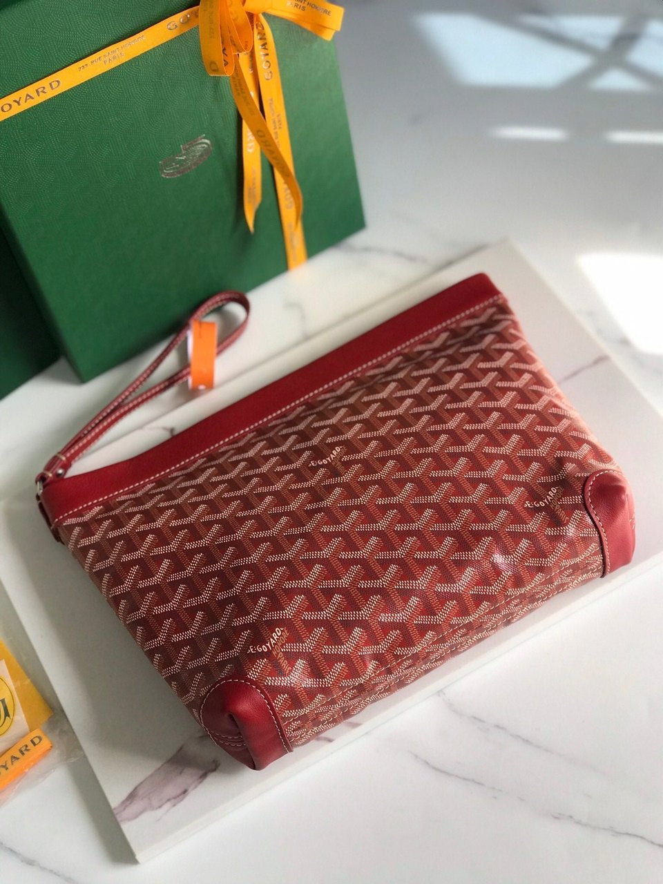 Goyard Conti Pouch 24cm Classic Red Lambskin And Goyardine Canvas view 7