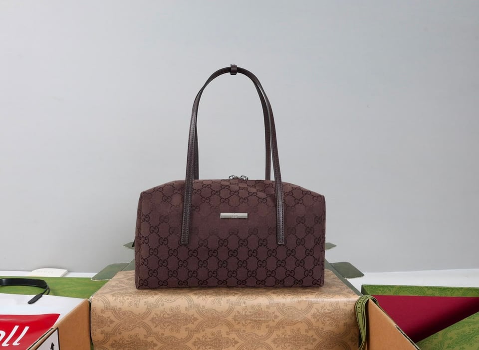 Gucci Melrose Medium Boston Bag 29cm/11.4in Dark Brown GG Canvas 875228 view 3