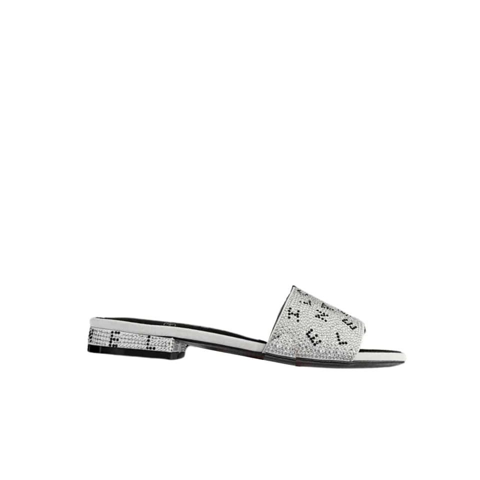Chanel 24P Beaded Diamond Logo Slippers Silver view 2