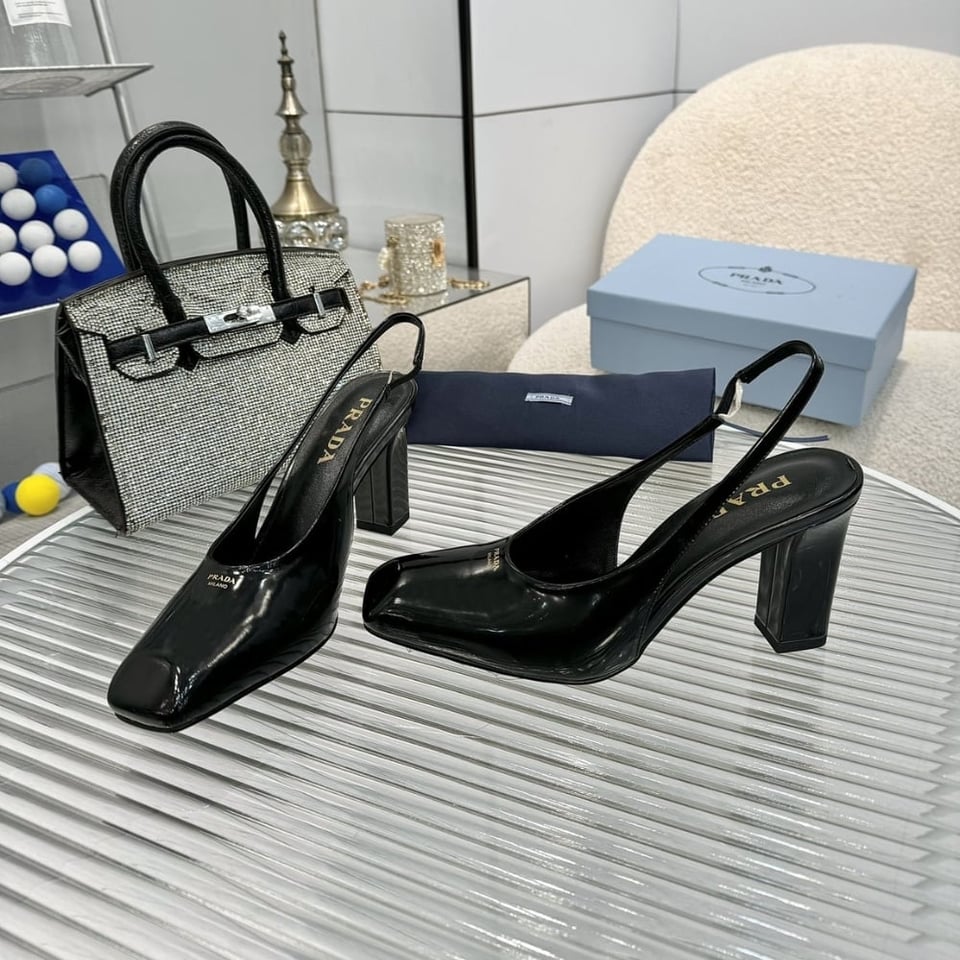 Prada Patent Leather Slingback Pumps Black 1I838N 069 F0002 F 085 view 5