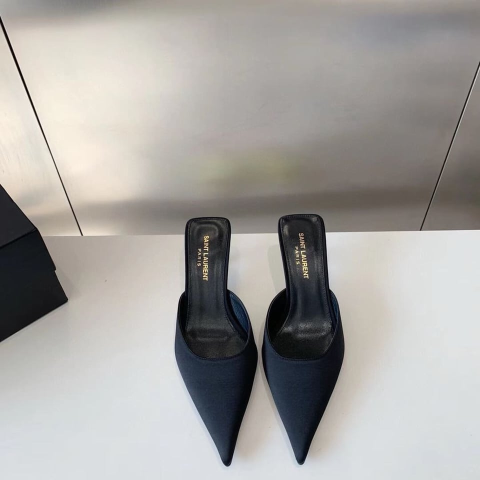 Saint Laurent Barbara Mules Satin In Black 7869079Qn001000 view 3