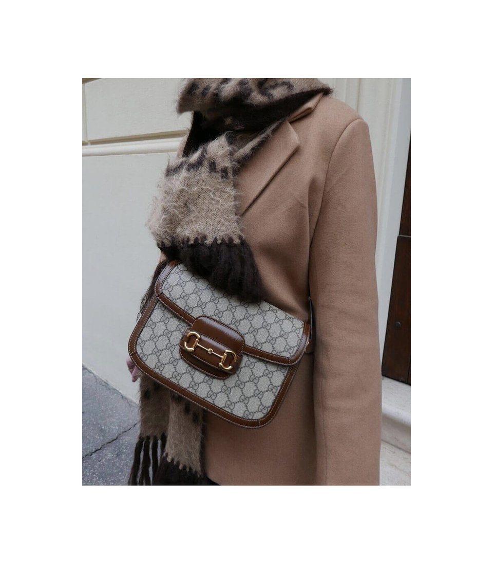 Gucci 1955 Horsebit Brown GG Supreme Canvas Shoulder Bag 25cm view 3