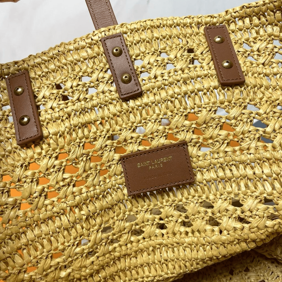 Saint Laurent Panier Medium Bag in Crochet Raffia and Smooth Leather 42cm view 5