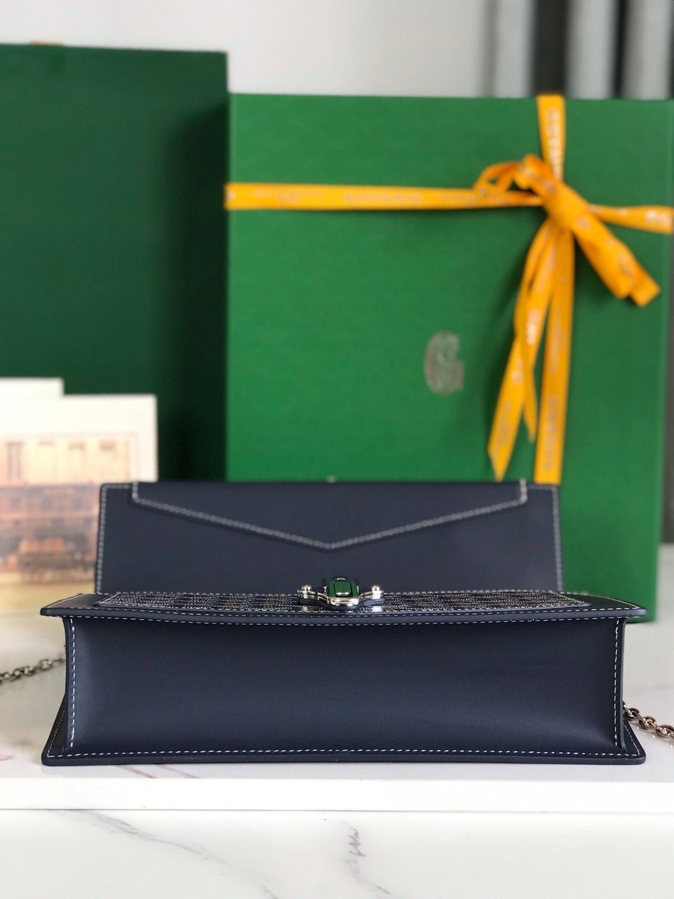 Goyard Duchesse Marie-Caroline Bag 25 Cm Navy Blue Goyardine Canvas And Smooth Calfskin view 7