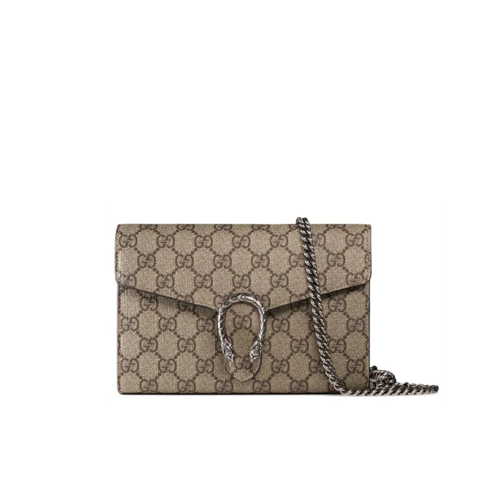 Gucci Dionysus GG Supreme Chain Wallet Beige 20cm
