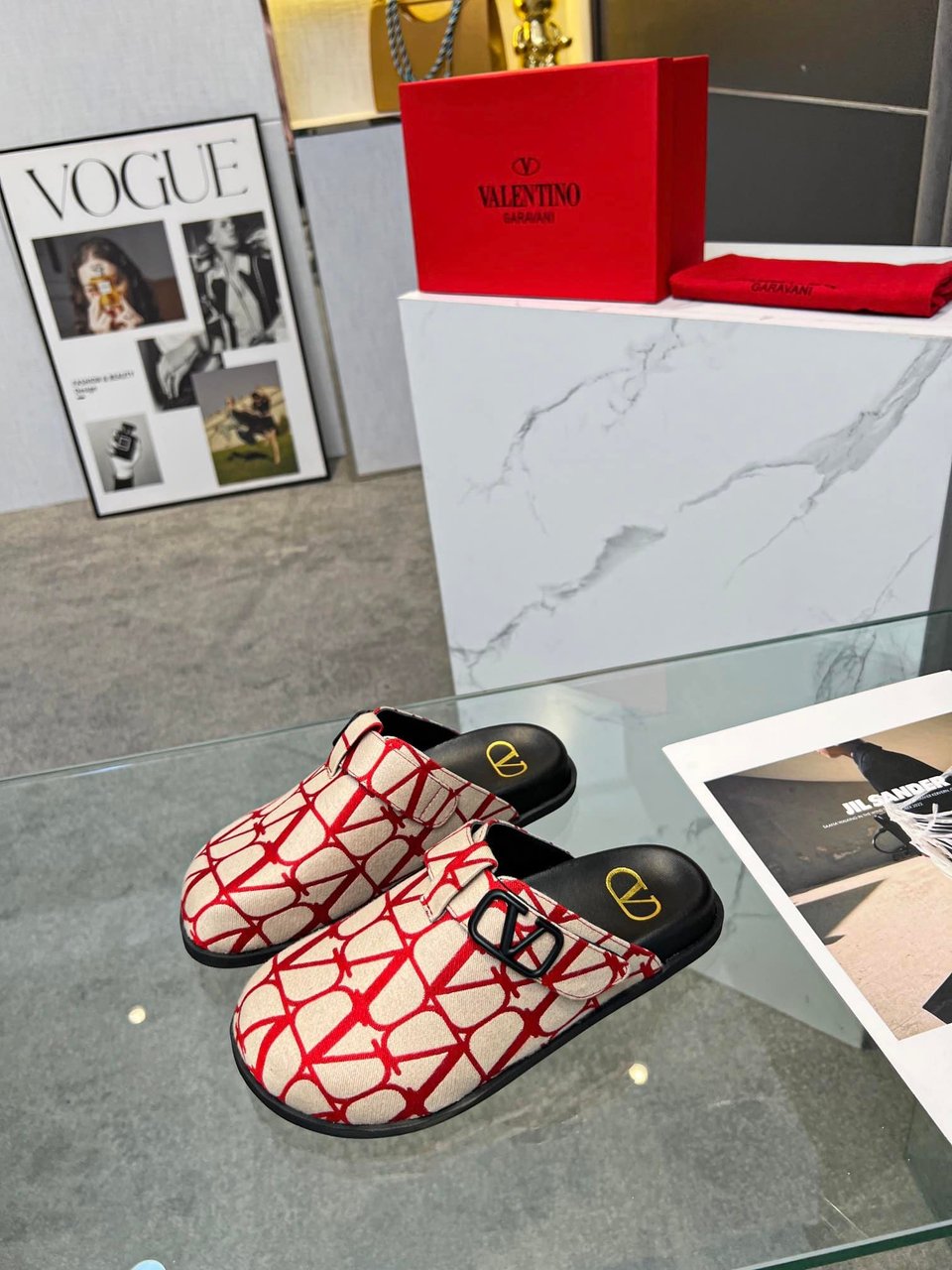 Valentino Garavani Toile Iconographe Vlogo Clog Red view 8