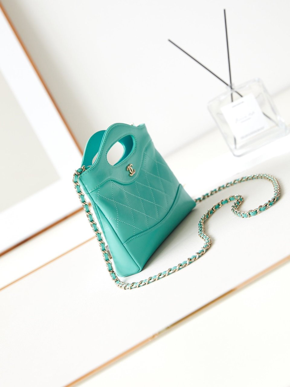 Chanel 24S31 Nano Shopping Bag 17.5Cm Cloud Blue Lambskin Gold Hardware view 3