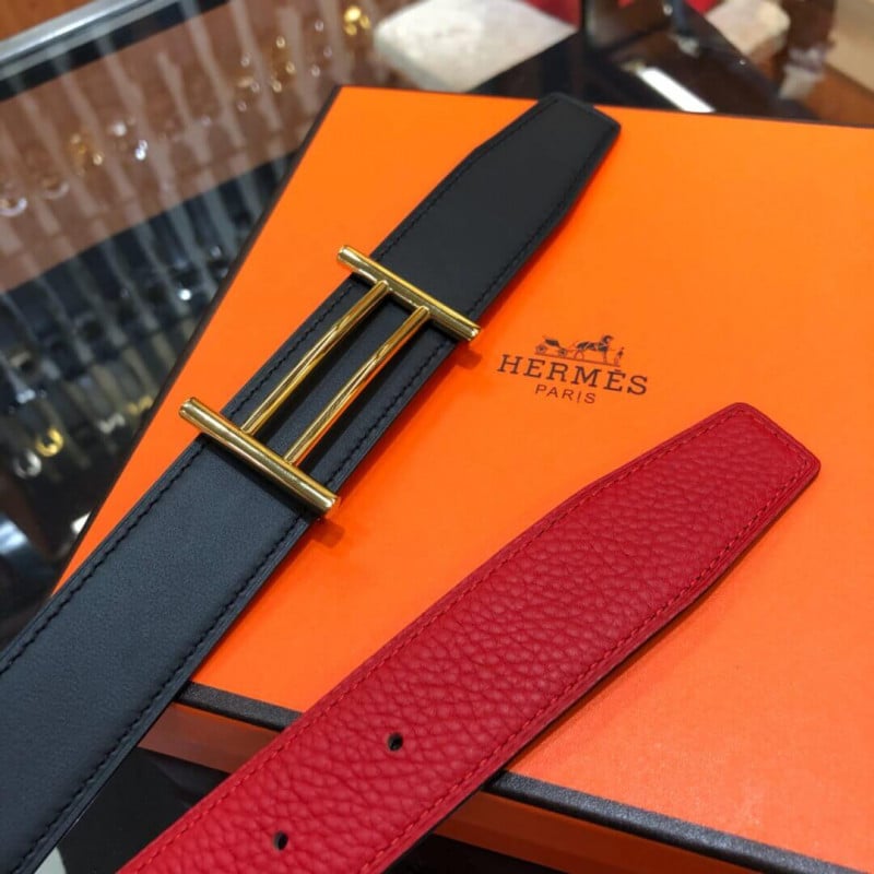 Hermes Rider Belt Buckle &amp; Reversible Leather Strap 32mm H075372 Red/Black view 6