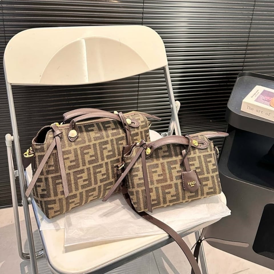 Fendi By The Way Soft Medium Brown Ff Jacquard Fabric Bag 27Cm view 9