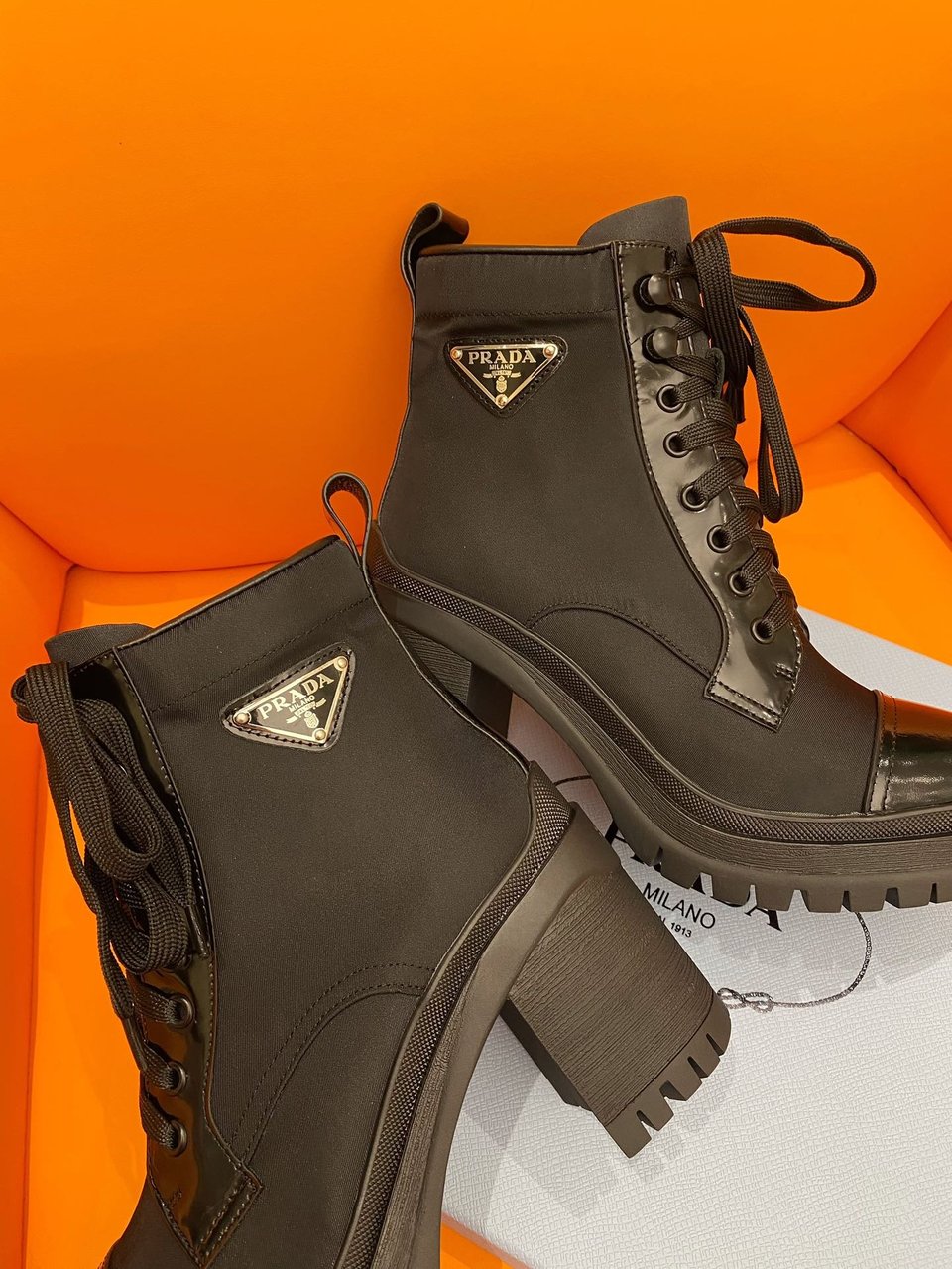 Prada Logo Plaque Ankle Boots Black view 3