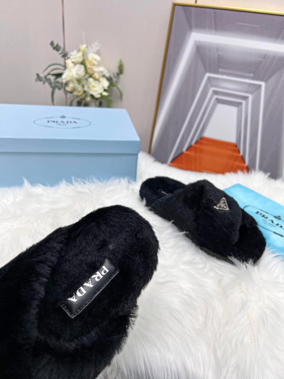 Prada Petal Black Terrycloth Sippers view 8
