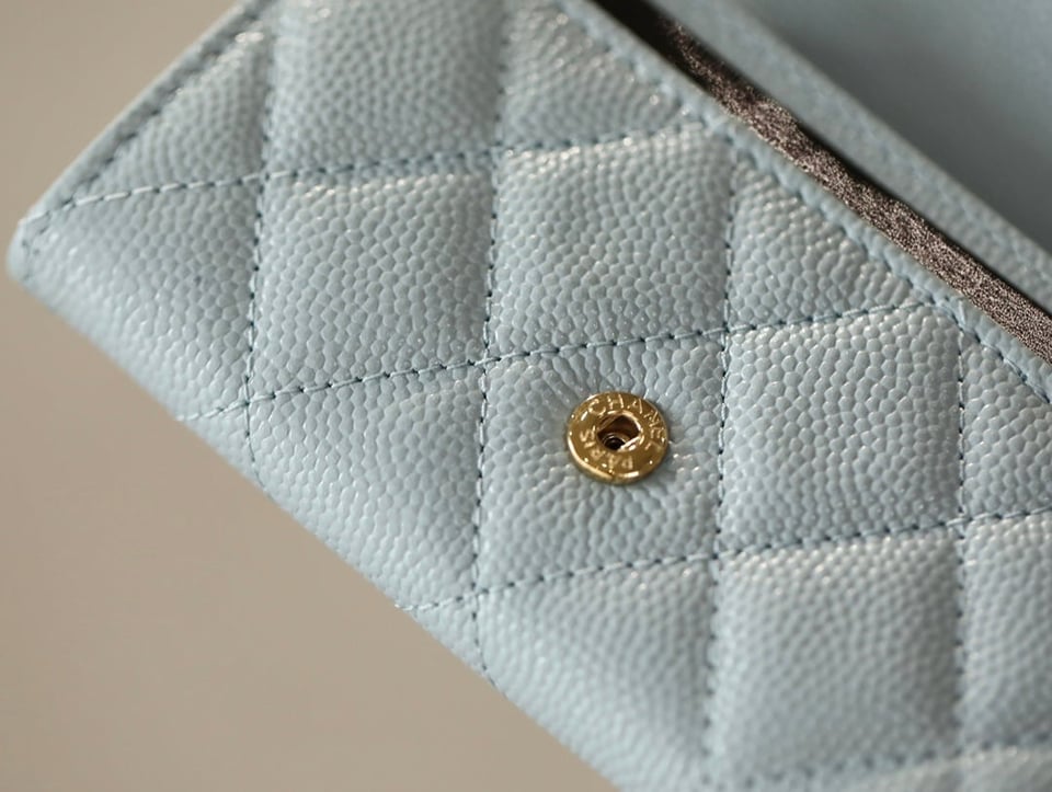 Chanel Flap Card Holder 11.3 Light Blue Grained Calfskin Gold Icon view 8