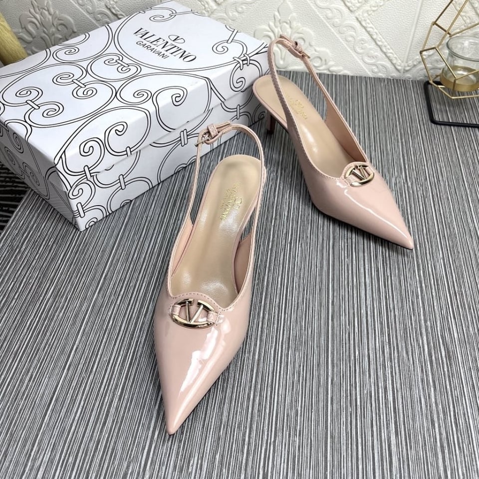 Valentino Vlogo The Bold Edition Slingback Pumps In Patent Leather 60Mm In Beige Rose view 7