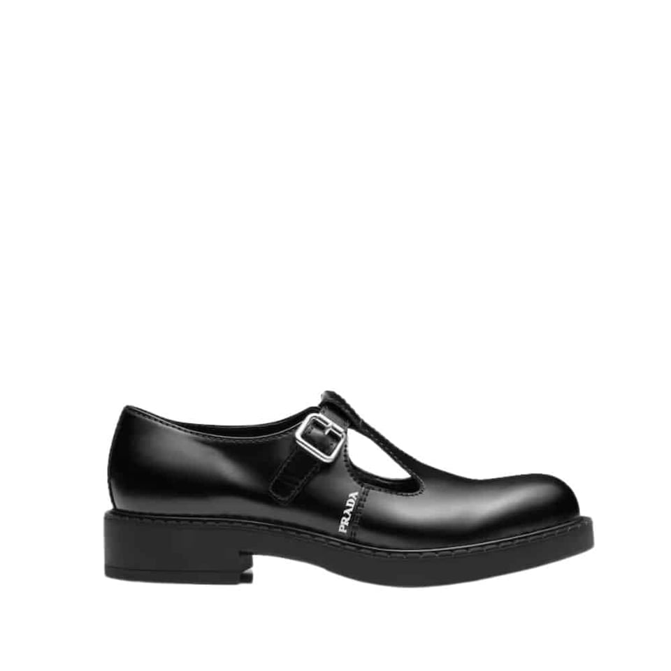 Prada Brushed Leather Mary Jane T Strap Shoes Black 2Ee372 055 F0002 view 2