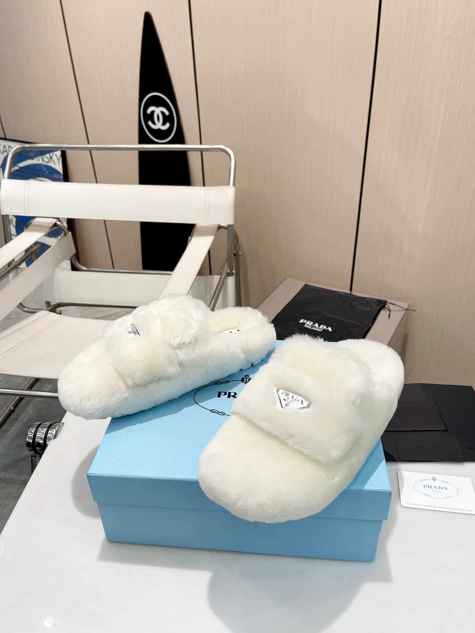 Prada Shearling Sabots White view 9