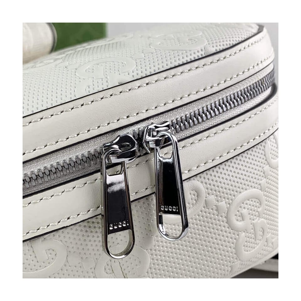 Gucci GG Embossed Backpack in White Leather view 10