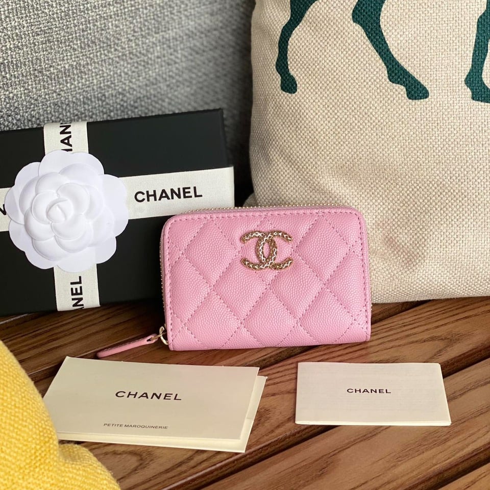 Chanel Zipped Wallet 11Cm Pink Caviar Gold Hardware