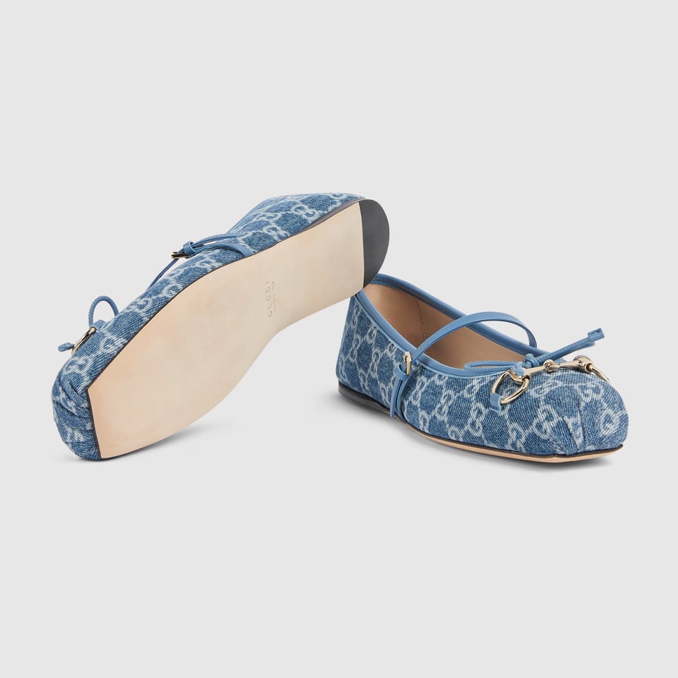 Gucci Horsebit Ballet Flat Blue GG Denim ‎814321 FAFHR 4746 For Women view 5