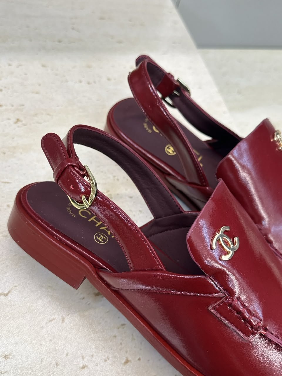 Chanel Patent Calfskin Slingback Mules with CC Logo Burgundy Patent Calfskin G39840 view 8