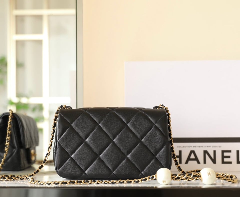Chanel 24S Mini Flap Bag 20Cm Black Lambskin Pearl Ball view 4