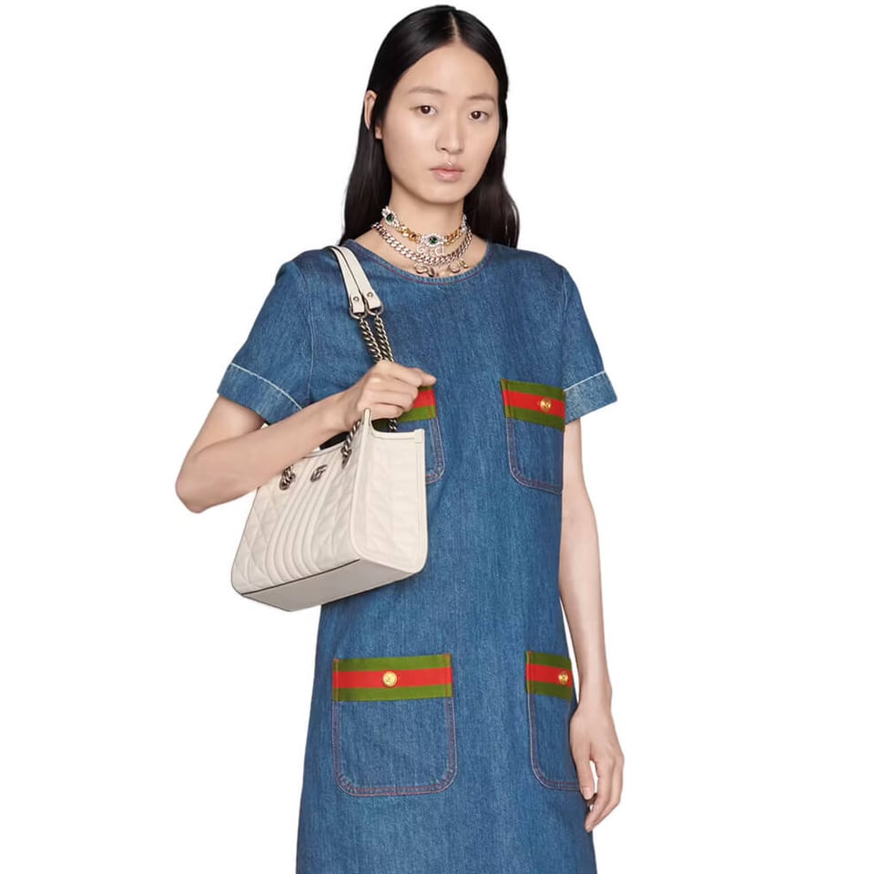 Gucci GG Marmont Small Tote Bag White view 3