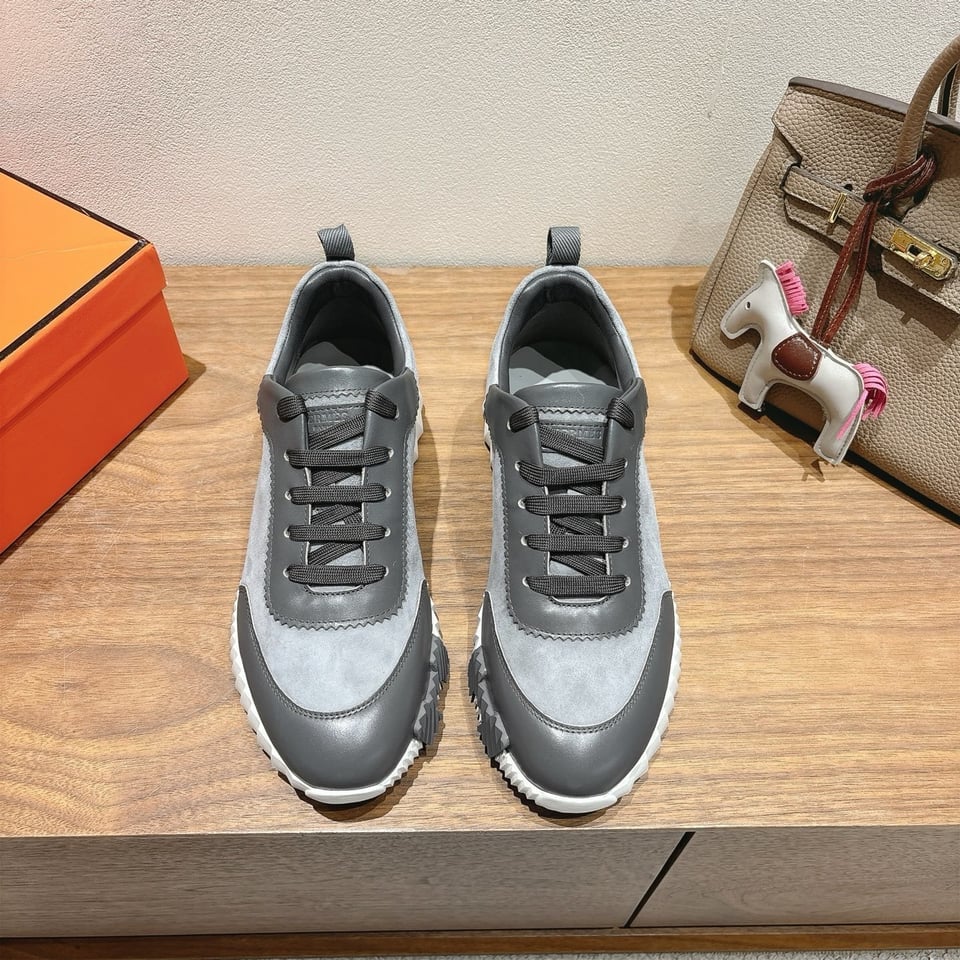Hermes Bounce Sneakers In Suede And Calfskin Grey- Shoes for Men view 11