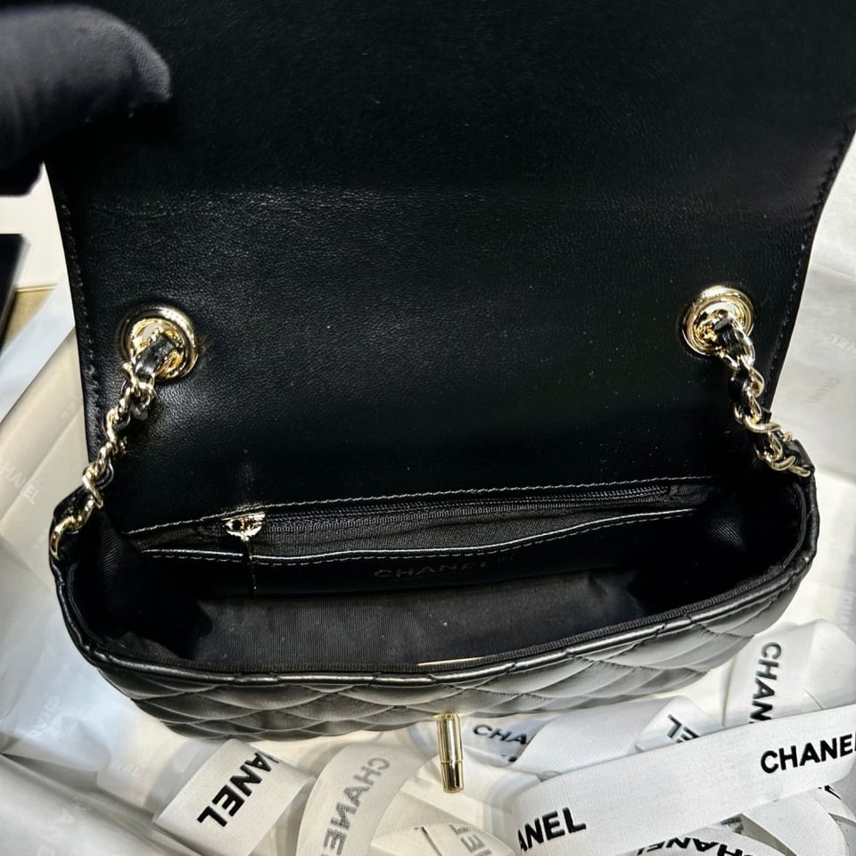 Chanel Mini Flap Bag in Black Lambskin view 13