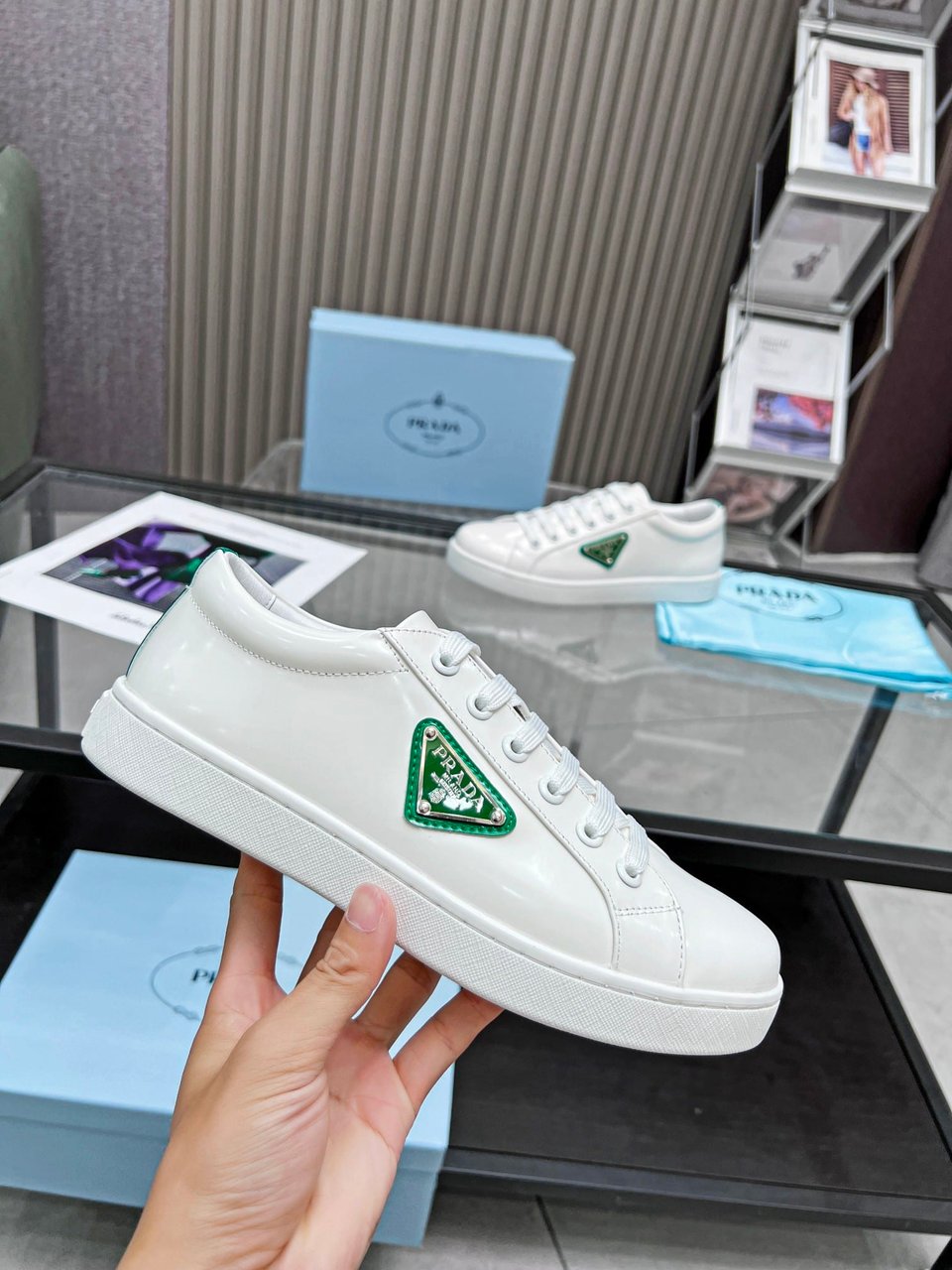 Prada Brushed Sneakers Leather White White Mango 2Ee376 3F0E F0Djt view 6