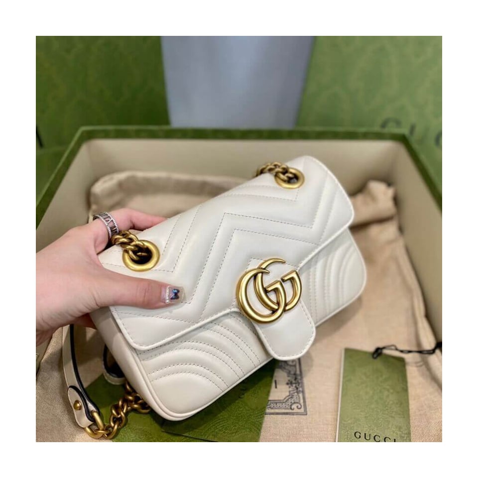 Gucci GG Marmont Matelasse Chevron Leather Mini Bag White view 9