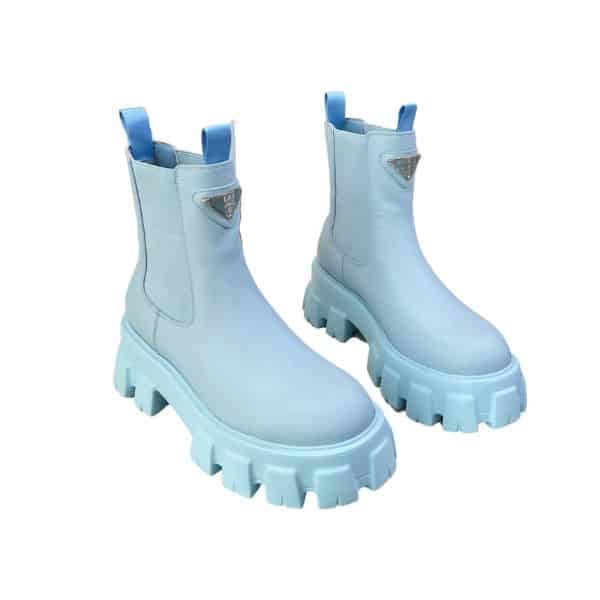 Prada Monolith Brushed Leather Booties Blue view 2
