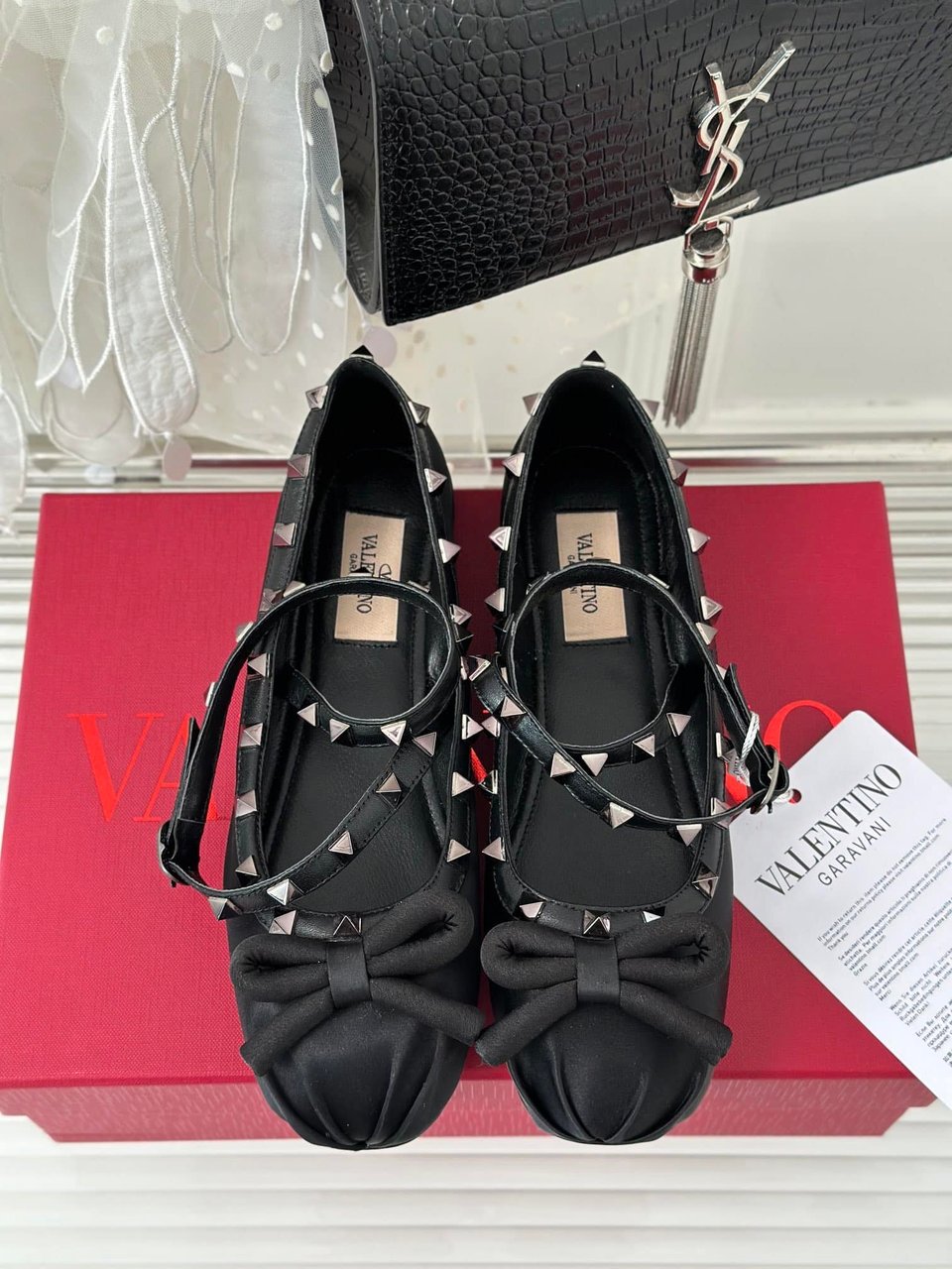 Valentino Garavani Rockstud Satin Ballerinas With Tone On Tone Studs Black 3W2S0Hb6Eql 0No view 4