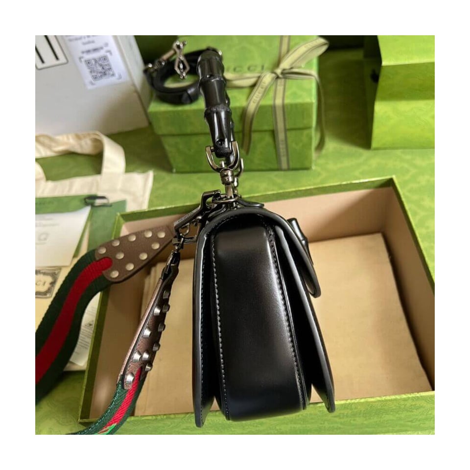 Gucci Small Top Handle Bag with Bamboo Black view 8