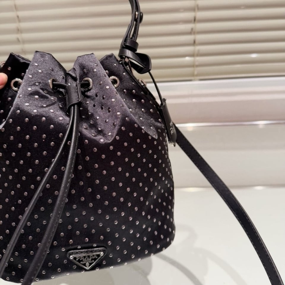 Prada Re Nylon Mini Bag With Studs Black 22Cm view 7