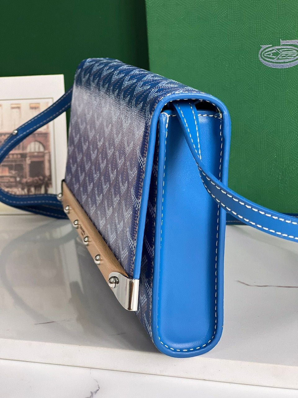 Goyard Monte-Carlo Pm Clutch 25 Cm Sapphire Blue Goyardine Canvas view 4