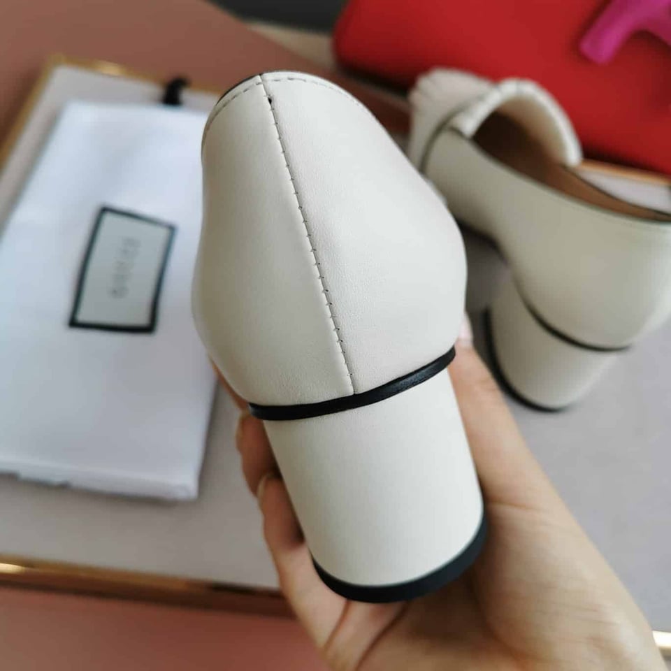 Gucci Wmns White Leather Mid-Heel Pump view 7