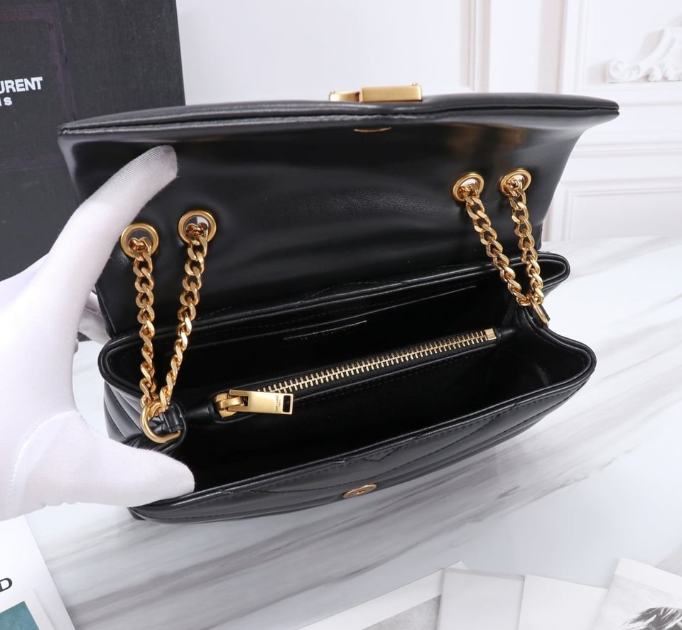 Saint Laurent Loulou Small Chain Bag In Matelassã‰ Y Black Gold 23Cm view 7