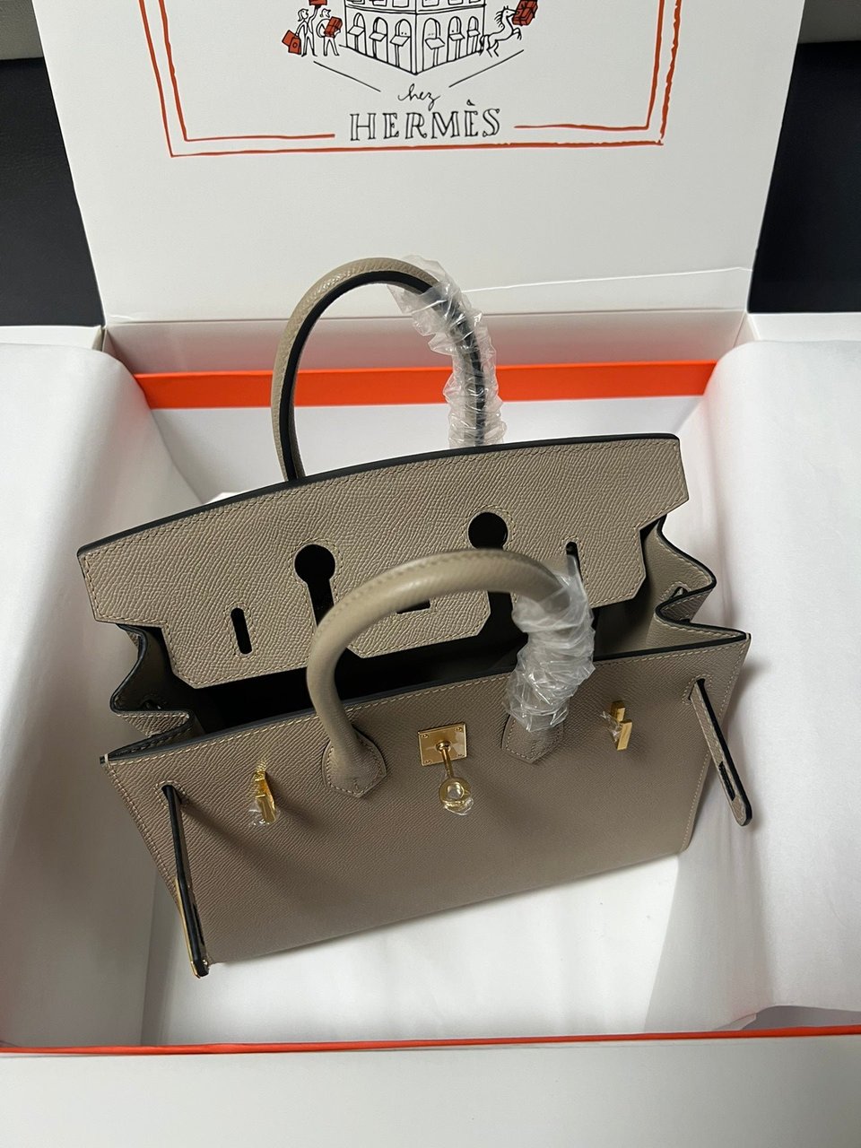 Hermes Birkin Sellier Etoupe Grey Epsom Leather Gold Hardware view 4