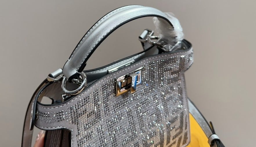 Fendi Peekaboo Iseeu Petite Silver Leather Bag With Crystal Ff Motif 21Cm view 8