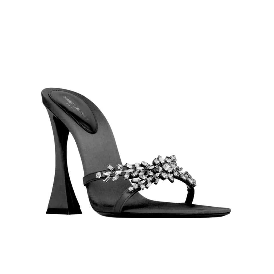 Saint Laurent Liz Mules In Satin And Rhinestones Black view 2