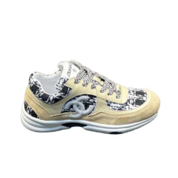 Chanel Coton Tweed Suede Calfskin Sneakers Black view 2