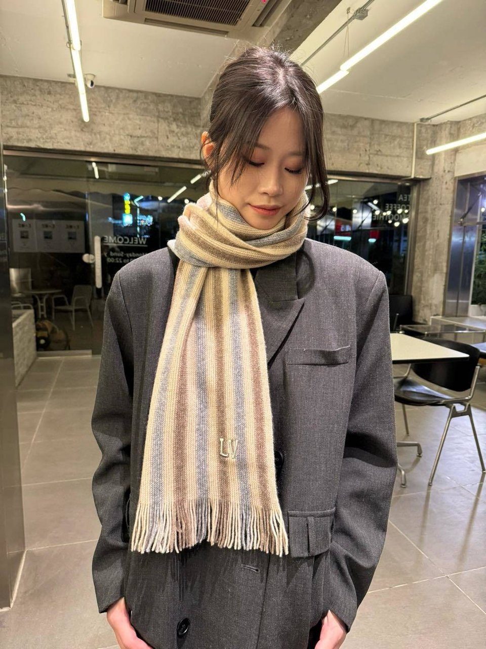 Louis Vuitton Striped Scarf Beige-Grey For Women 180cm view 3