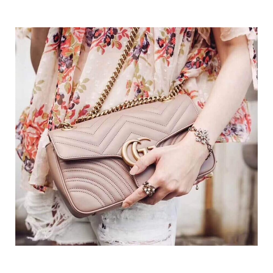Gucci GG Marmont Matelasse Chevron Leather Small Shoulder Bag Nude Pink view 4