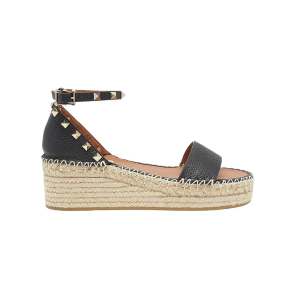 Valentino Garavani Rockstud Calfskin Flatform Espadrille Sandals view 2