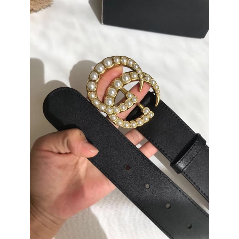 Gucci 40mm Leather Belt With Pearl Double G 453260 view 7