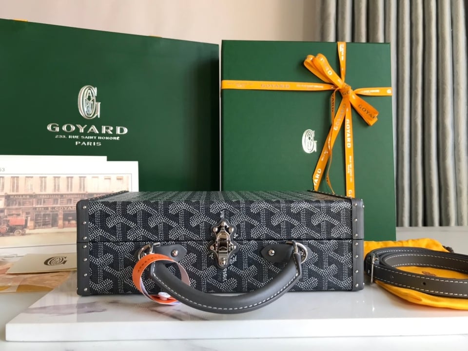 Goyard Grand Hôtel Trunk Bag 24.5cm Grey Black Goyardine Canvas And Calfskin view 7