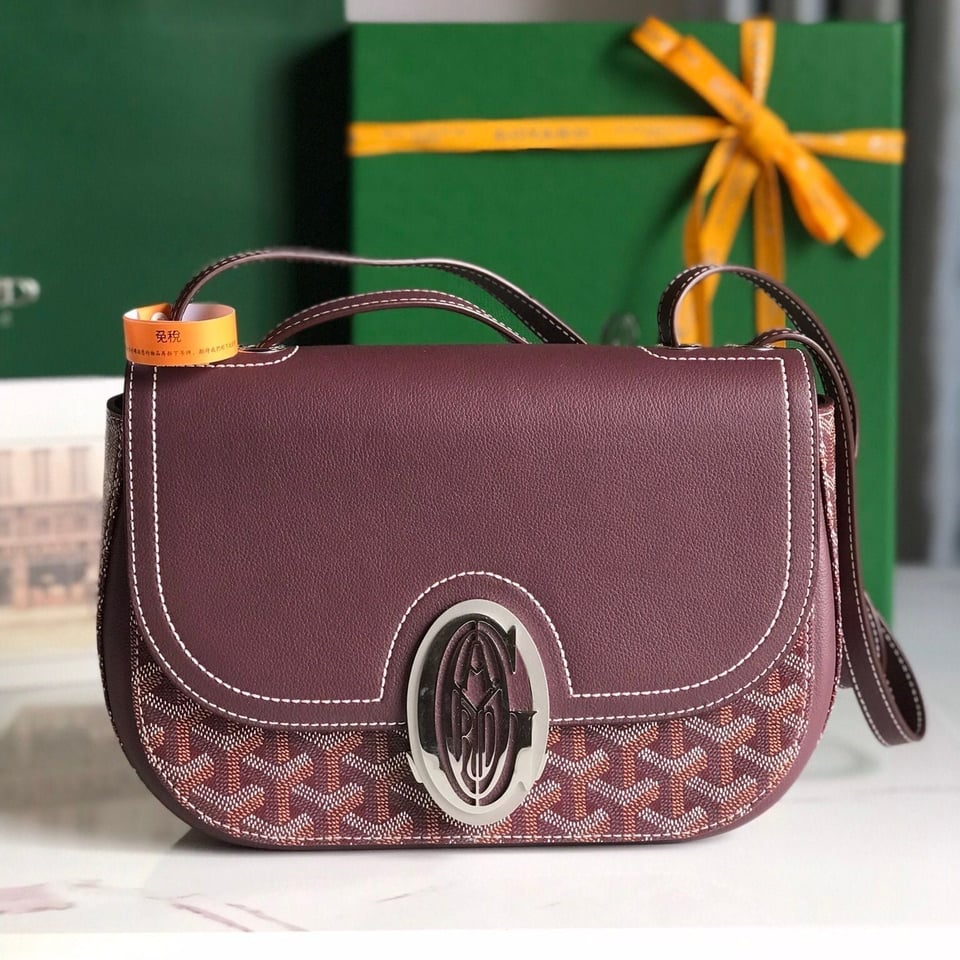 Goyard 233 Bag Wine Red Calfskin And Goyardine Canvas 25cm view 3