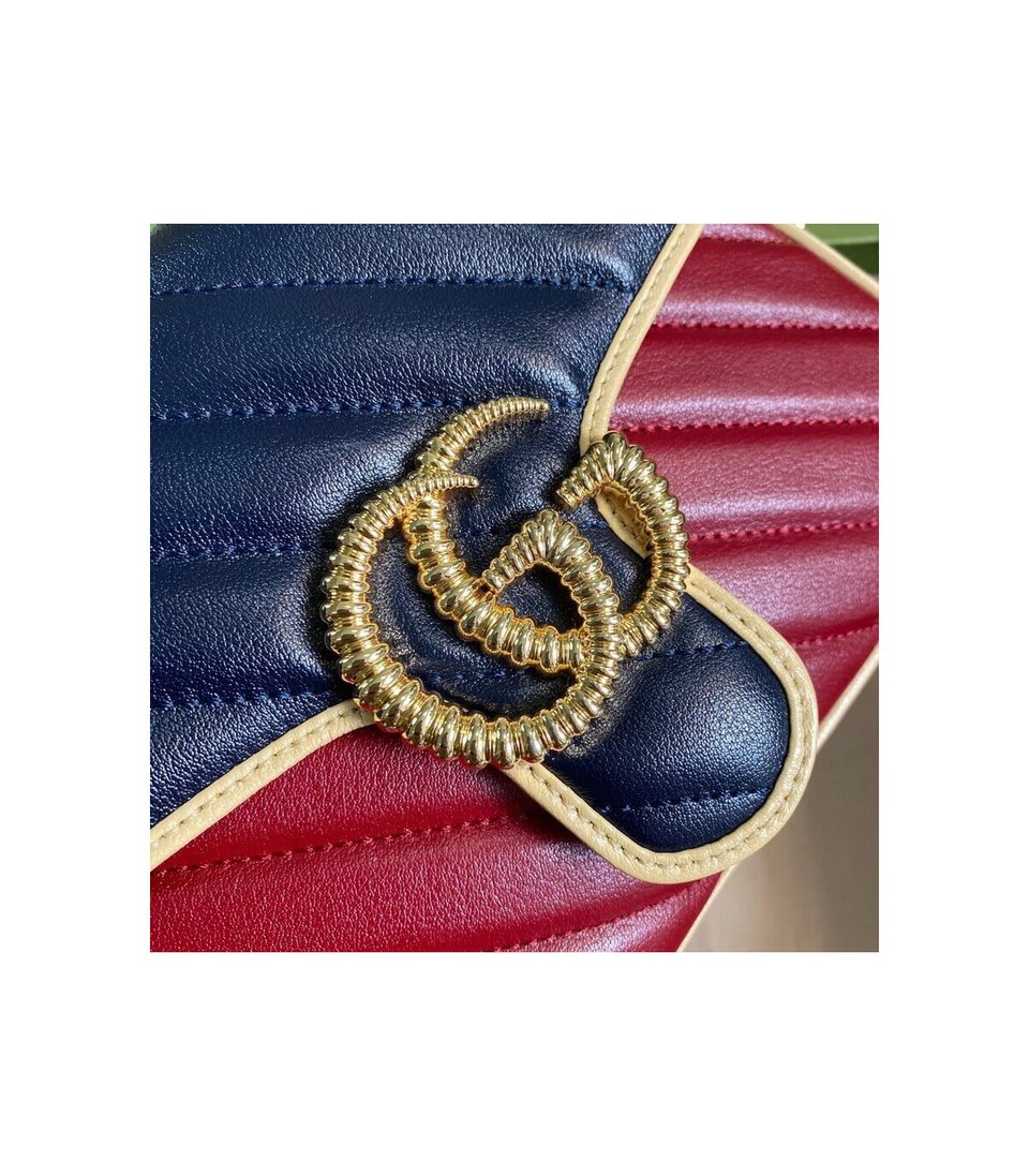 Gucci GG Marmont Mini Bag Blue and Red Leather view 7