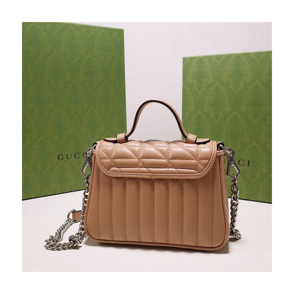 Gucci GG Marmont Rose Beige Matelasse Leather Mini Top Handle Bag view 8