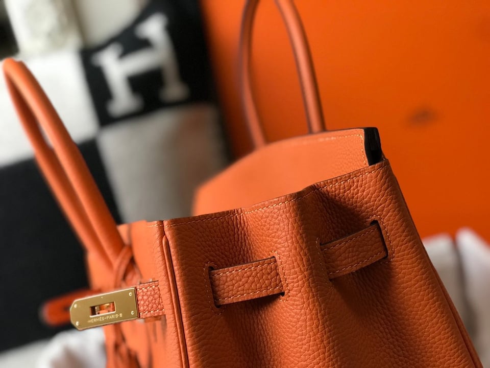 Hermes Birkin 35Cm Bag Orange Togo Gold Hardware view 6