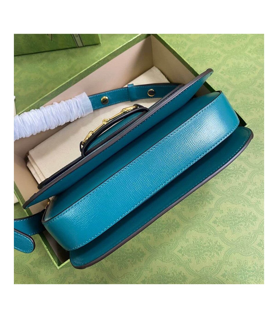 Gucci Horsebit 1955 Small Shoulder Bag Blue and Green Leather view 7